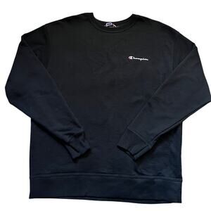 Champion Crewneck Sweatshirt Men’s Size L Black Printed Logo Fleece Pullover